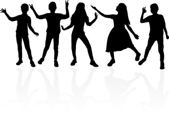 Dancing children silhouettes, conceptual illustration.