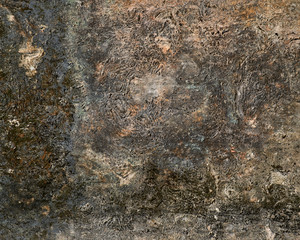 Moldy shabby concrete pavement.Ancient wall with peeling plaster. Old concrete wall textured background
