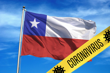 Coronavirus (COVID-19) outbreak warning against a Chile Flag background. Covid-19 outbreak in Chile