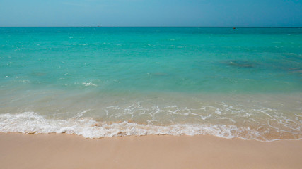 Beautiful view of Caribbean Sea, Baru Island. Turquoise waters with no people. Paradise tropical beach in Cartagena, Colombia