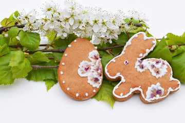 Easter composition with gingerbreads and fresh spring vegetation