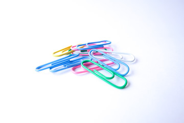 Multi-color of paper clip isolated on white background.