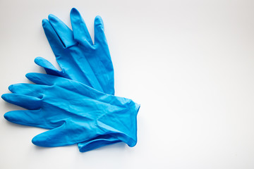 Blue medical gloves. stop the coronavirus. ncov-19.