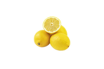 Ripe juicy lemons on a white background