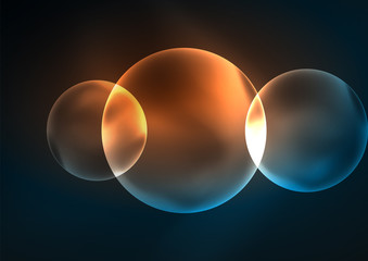 Glowing neon shiny transparent bubbles, glass circles or bio cell concept. Techno futuristic vector abstract background For Wallpaper, Banner, Background, Card, Book Illustration, landing page