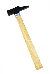 Metal hammer with wooden handle on a white background
