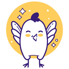 Stylized Cute chick icon. Easter vector yellow set. Chicken on yellow background 