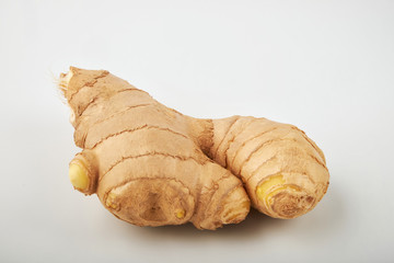 Ginger bio and lemon on white background.