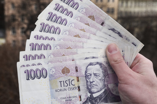 Czech money called Czech Crown in Czechia , one hundreds, two hundreds, five hundreds, one thousand, two thousand