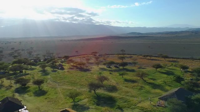 Drone view of safari village lake Natron Tanzania