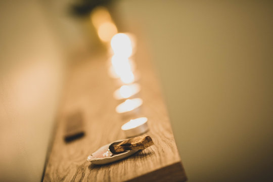 Incense made of wood is burning in the room.
