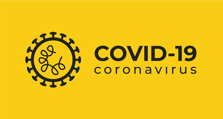 Yellow Symbol Covid-19 Coronavirus inscription typography design logo. MERS-Cov (Middle East Respiratory Coronavirus Syndrome) Viral pandemic. Yellow