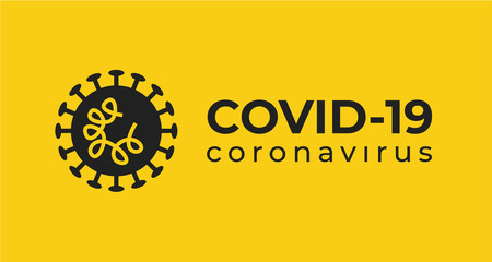 Yellow Symbol Covid-19 Coronavirus inscription typography design logo. MERS-Cov (Middle East Respiratory Coronavirus Syndrome) Viral pandemic. Yellow
