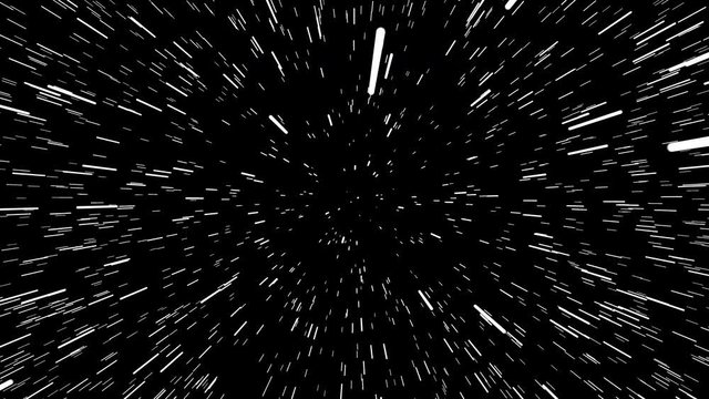 Cinematic computer-generated stars galaxy hyperdrive animation over black background Uhd in 4k resolution.