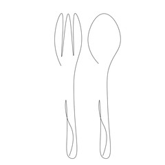 Fork and spoonn line drawing, vector illustration