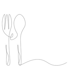 Restaurant design fork and spon line drawing, vector illustration