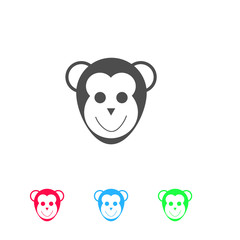 Monkey head icon flat.
