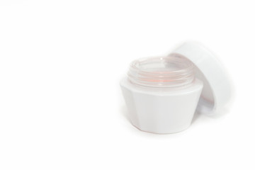 face cream with an open lid. branding mock up. beauty cosmetics jar on a white background