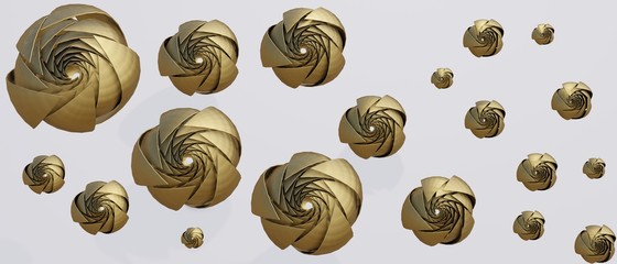 gold roses elements, decorative floral elements on white background in 3d illustration