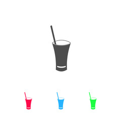 Glass with straw icon flat.