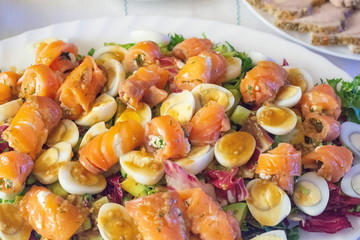 salmon and quail egg salad