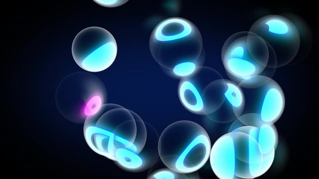 Colorful neon bubbles animation over black background moving like in 4k resolution Uhd.

