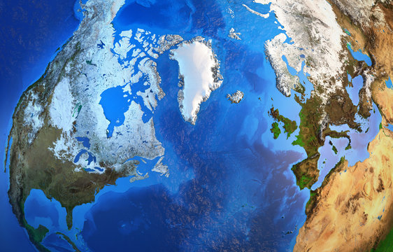 Arctic, North Pole and Greenland from space