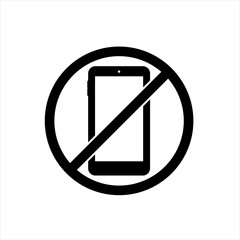 No cell phone sign or don't ring or turn off the phone icon in black on an isolated white background. EPS 10 vector.