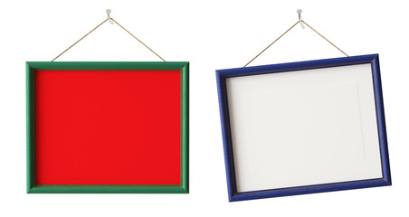 Set of picture frames isolated on white background. Two picture frames, space for text. Clipping path included. 3d illustration. 