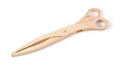 Wooden serving tongs isolated