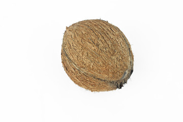 Photo of a fresh coconut in the middle of an isolated white background