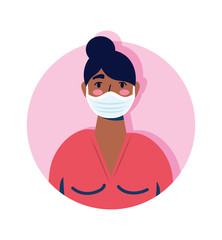 afro woman using face mask character