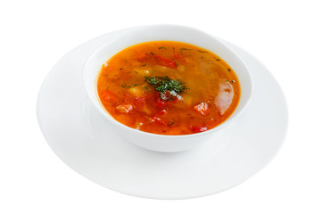 Borscht traditional beetroot soup, Ukrainian national cuisine.