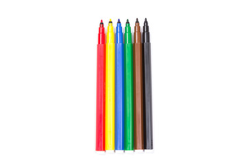 Colorful marker pen set on isolated background with clipping path. Vivid highlighter and blank space for your design or montage.