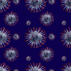Watercolor seamless pattern with the image of a coronavirus