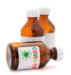Glass medical vials of biotech drugs.