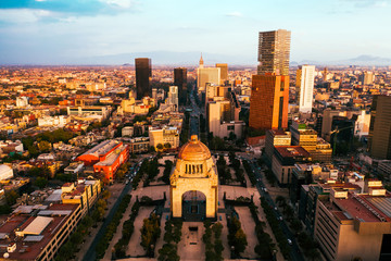 Fototapeta na wymiar View from the drone of the streets and houses of the metropolis in Mexico City