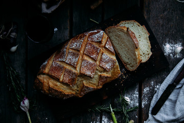 Wheat flour bread on the table
