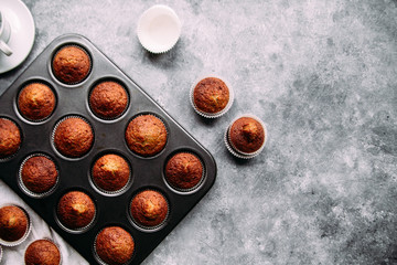 Banana muffins on the table. Breakfast