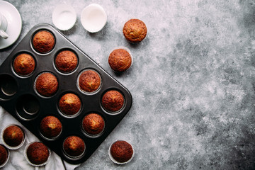 Banana muffins on the table. Breakfast