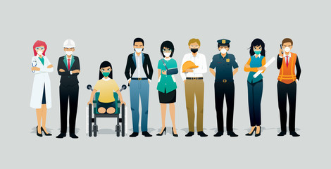 Workers wear masks to protect against covid-19.