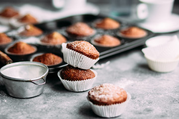 Banana muffins on the table. Breakfast