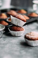 Banana muffins on the table. Breakfast