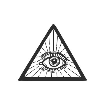Masonic eye in retro style on white background. Eye of providence in the center of triangle vector illustration. Element for pagan, occult magic, halloween or witchcraft theme.