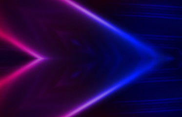Dark abstract background with UV neon glow, blurred light lines, waves. Blue-pink neon light