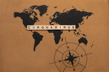 world map with coronavirus inscription