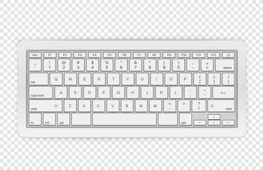 Modern wireless keyboard isolated on transparent background. Top view