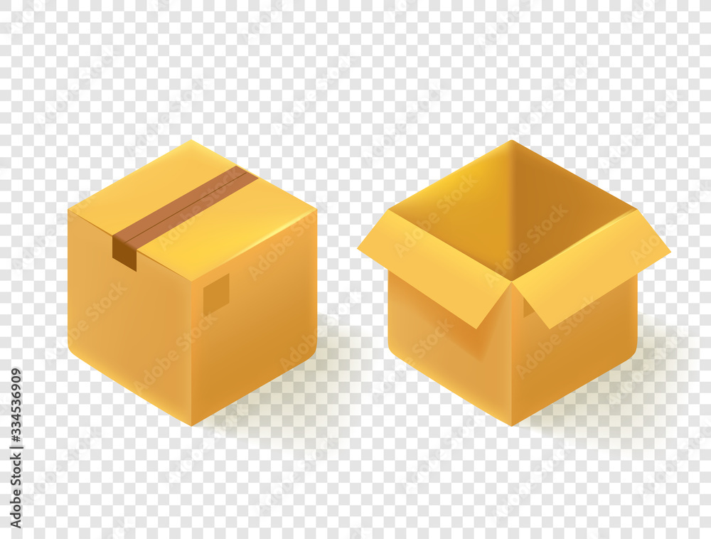 Poster Open and closeb paper boxes isolated on transparent background