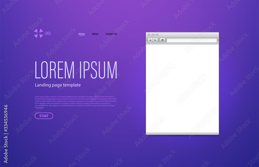 Poster modern trendy landing page template with sample text and browser mockup