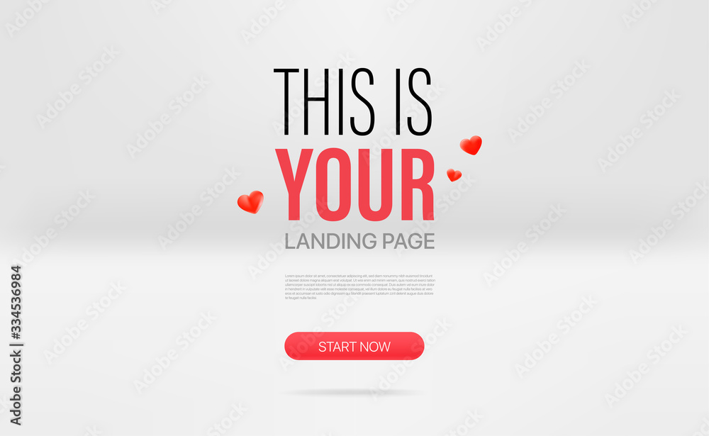 Poster promo landing page template with the hearts and sample text. mockup for presentation, websites, appl